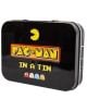 Черна ламаринена кутия с емблематичното лого на PAC-MAN, Pac-Man и четири цветни призрака отпред, които пресъздават духа на аркадна игра Fizz Creations - Pac-Man. Текстът гласи PAC-MAN IN A TIN.-1-thumb