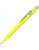Яркожълт Автоматичен молив Caran d'Ache 844 с шестоъгълно тяло, сребърен клипс и горен бутон, сниман на бял фон.-2-thumb