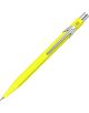 Автоматичен молив Caran d'Ache 844 е яркожълт, с шестоъгълна цев от 0,7 мм, сребърен клипс и бутон отгоре, изобразен на бял фон.-1-thumb