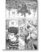 В Berserk Deluxe Edition Vol. 9 мъж, облечен в берсеркска броня, държи огромен меч, а призрачни фигури се спират в светещ кръг. Той се взира в някого на стената, коментирайки зловещата сцена горе в класическия стил на мангата на ужасите за възрастни.-7-thumb