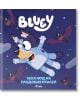 На корицата на книгата "Блуи: Лека нощ на плодовия прилеп" е изобразен Блуи от анимационния сериал, който лети с четири прилепа в нощното небе. Заглавието на български език се появява по-долу.-2-thumb