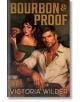 На корицата на книгата "Bourbon and Proof" са изобразени самоуверен мъж със светла риза, облегнат на бар, и жена със зелено горнище без рамене, която държи чаша, на фона на топла, селска сцена, подсказваща за романтичен съспенс.-thumb