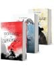 Три книги с илюстрирани корици са подредени в редица. Отпред е "Колекция Войната на маковете" - фентъзи трилогия, вдъхновена от китайска митология, с акценти в синьо и жълто по другите корици.-1-thumb