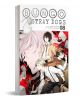 Корица на „Bungo Stray Dogs“, том 8, на която са изобразени три героя, облечени в кафяви и черни дрехи, а на заден план, сред разхвърчащи листа хартия, се вижда голямо, неясно лице, наподобяващо Дазай. Заглавието и информацията за автора са изписани в гор-1-thumb