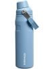 The Stanley The Aerolight IceFlow Indigo бутилка за вода е светлосиня с метална дръжка с обръщане, изработена от рециклирана неръждаема стомана, матово покритие и вертикален бял надпис Stanley близо до основата.-1-thumb