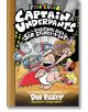 Корицата на книгата "Капитан Дънковите гащи и сензационната сага на сър Смрадливия лот" от Дейв Пилки, включена в комплекта "Капитан Дънковите гащи завинаги" (Captain Underpants Forever Box Set #1-12); показва летящия капитан Дънковите гащи, две момчета и-13-thumb
