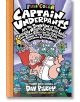 Корица на книгата от комплекта Captain Underpants Forever Box Set #1-12, на която е изобразено анимационно момче с гащи и пелерина, летящо над сини извънземни, с удебелен текст в комикс стил.-4-thumb