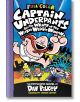 Корица на книгата "Captain Underpants Forever Box Set #1-12", на която капитанът лети над две момчета и злодей, на фона на смел комикс - част от забавната поредица на Дейв Пилки.-6-thumb