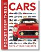 Корицата на книгата Pocket Eyewitness Cars, компактна енциклопедия за автомобили, показва голям червен класически автомобил в центъра сред илюстрации на различни превозни средства на бял фон. Текстът гласи "Факти на върха на пръстите ви".-1-thumb