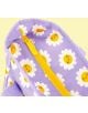 Близък план на Чанта за храна Legami - Daisy, 10,8 л., лилава чанта за обяд с жълт цип, украсена с бели маргаритки с усмихнати жълти лица на бледожълт фон.-2-thumb