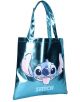 Блестящо синьо Чанта за пазаруване от Vadobag Stitch Metallic Moves, с усмихнат Stitch от "Лило и Стич" на Disney и името му отдолу в бяло. Предлага се в книжарница Orange, има дълги дръжки и метално покритие.-1-thumb