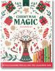 Празничната корица показва северен елен с орнаменти на рогата, заобиколен от подаръци, украшения и дръвчета. В долния десен ъгъл е изобразен ред цветни моливи. Идеална за любителите на оцветяването! Текстът гласи: "Коледна магия" - комплект за оцветяване -1-thumb