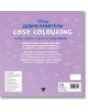 Задна корица на детска книжка за оцветяване "Cosy Colouring: Добри приятели" с Дисни и Пиксар герои, сърца и текст върху лилав фон. Включва описание, инфо за издателя и бели лога на Disney и Egmont.-6-thumb