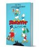 Корицата на "Дъкбург: Летящият холандец" показва чичо Скрудж, Доналд Дък и племенниците в Дъкбург на син фон с удебелен червен текст на кирилица и касов апарат - класически Карл Баркс стил комикс.-1-thumb