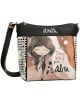 Стилна дамска чанта Anekke Alma (31/24 x 28 x 12 см) с илюстрация на жена с тъмна коса, абстрактни мотиви, надпис Dance with your Alma, черна дръжка и декоративни висулки.-1-thumb
