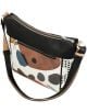 Дамска чанта Anekke Alma 31/24 x 28 x 12 см - черна, с горен цип и геометричен десен отпред в кафяво, бяло и черно с точки и абстрактни елементи, плюс светлокафяв акцент на презрамката.-4-thumb