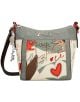 Дамска чанта Anekke Alma Ole 31/24 x 28 x 12 см сива презрамка, абстрактен арт в бежово, червено, сиво и кафяво, сърца, надписи и метално лого с декоративни висулки.-2-thumb