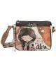 Дамска чанта Anekke Alma за през рамо 26x19x7 см с картинна илюстрация на момиче, надписи Dance With Your Alma и Anekke, в кафяво, бежово и черно, декоративни ключодържатели и шарена презрамка.-3-thumb
