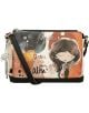 Причудлива дамска чанта Anekke Alma за през рамо (29 x 20 x 10 см), с илюстрация на момиче с дълга кафява коса, цветни форми, цип, ключодържател и черна дръжка. Надпис: "Танцувай с твоята алма.-2-thumb