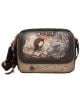 Дамска чанта Anekke Dreamverse, 25 х 18 х 8 см, от кафява изкуствена кожа, изобразява момиче със затворени очи сред животни и растения. "Въображението е много силно" се появява на лицевата страна, с метални акценти и декоративни амулети.-1-thumb