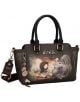 Дамска чанта Anekke Dreamverse, 34/27 х 20 х 12 см, в кафяв цвят, Bowling Bag стил с две дръжки и презрамка, илюстрация на момиче с животни и надпис "Въображението е много силно".-7-thumb