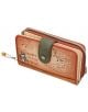 Дамският портфейл Anekke Peace & Love Camel (15 x 10 x 3 см) е кафяв и оранжев със зелена капсичка, мотиви на пайети, талисман и надпис "Wear flowers in your hair" (Носете цветя в косата си) до симпатичен герой хипи.-4-thumb