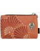 Anekke Alma дамско портмоне (14х8х3 см) в оранжево с абстрактни слънчеви мотиви и сребрист метален талисман на момиче с пръст на устните отпред.-7-thumb