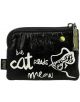 Компактно дамско портмоне Anekke Memories Towanda (12x8x1 см) в черно, с бял надпис "котката чете мяу", стилизиран котешки контур и декоративни акценти, включително жълт цип - идеално за монети.-1-thumb