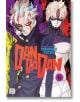 На ярката корица на Dandadan, Vol. 6 двама напрегнати, белокоси аниме герои стоят един до друг, готови за паранормални битки, с удебелен текст на заглавието върху цветен жълт, лилав и черен фон.-2-thumb