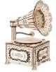 Детайлен дървен 3D модел - 3D модел на грамофон за сглобяване EWA - наподобяващ ретро грамофон с орнаментиран рог, декоративни резби и сложни дизайни на основата като антикварно музикално устройство.-5-thumb