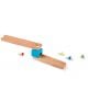 The Дървена писта Hape - Екстремно спускане, 50 части включва два дървени улея, син свързващ блок с отвор и пет цветни топчета - идеална DIY писта за топчета и образователна играчка за деца на бял фон.-5-thumb