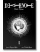 Корицата на Death Note Black Edition, Vol. 1 включва лицето на Лайт Ягами в сиви тонове в орнаментиран кръг с излъчващи се линии на черен фон, със заглавие и надписи над и под илюстрацията.-2-thumb