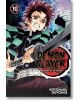 Корицата на "Demon Slayer Kimetsu no Yaiba", том 10, показваща Танджиро Камадо в зеленото му наметало, държащ меча си, с динамична манга рисунка. Сюжет и рисунка на Койохару Готуге.-2-thumb