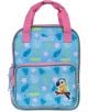 Детска раничка Mini-Me - PaulaPapagei е синя чанта с розови дръжки, десен на тропически листа и цветя, бродирана лепенка на папагал на предния джоб и марката Scooli - идеална за детска градина.-2-thumb