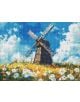 Диамантен гоблен Ideyka - Мелница на полето: 5D ефект, изобразяващ вятърна мелница сред поляна с диви цветя под синьо небе-идеален избор за фенове на диамантени мозайки и картини с диаманти.-1-thumb