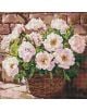 Произведение на изкуството с кръстат бод, вдъхновено от Диамантен гоблен Ideyka - Нежен аромат, с кошница от бели и розови цветя на фона на селска тухлена стена, което добавя искрящ чар към вашия интериор.-1-thumb