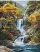 Диамантен гоблен Ideyka - Под есенния водопад: 5D ефект с планински пейзаж - есенни дървета, водопад, скали и поток под синьо небе.-1-thumb