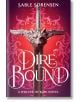 Корицата на книгата Dire Bound (The Wolves of Ruin, Book 1) от Сабъл Соренсен с меч с глава на вълк на розов и червен орнаментиран фон. Идеална за почитателите на романтичното фентъзи, които търсят епични изпитания за обвързване и директни вълци.-thumb