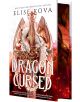 Корицата на "Dragon Cursed" представя детайлно изработен сребърен дракон, навит около пламтящ меч, на фона на въртящ се червен и бял дим.-thumb