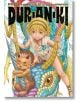 Млад герой с руси къдрици и сини очи язди живо драконоподобно същество с малък приятел животно под заглавието "Dur-an-ki" - фентъзи манга от Кентаро Миура, създател на Berserk.-thumb