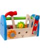 The Дървен комплект инструменти Hape, 17 части, е цветна дървена кутия с инструменти с логото на Hape, съдържаща чукче, отвертка, гаечен ключ, зъбни колела и болтове-идеален образователен подарък за малките майстори!.-1-thumb