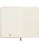 Отворен Moleskine Scarlet Red 2026 джобен ежедневник тефтер-органайзер с твърди червени корици, кремави страници, червен разделител; дясната отбелязва контакт/награда, лявата има мрежа от девет точки-идеален органйзер.-3-thumb