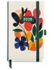 Стилен и компактен Джобен тефтер-органайзер Miquelrius Natura Mini Garden 2026 с цветна абстрактна флорална корица в червено, оранжево, жълто, зелено и синьо, зелени ластици за затваряне и държач за химикал.-1-thumb