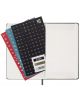 Отворен джобен зеленник тефтер-органайзер Moleskine Myrtle Green 2026 г. С твърди корици, празни страници и цветни листове със стикери и етикети, частично прибрани в задния джоб.-6-thumb