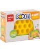 Кутията на Електронна игра Pop It Apli Kids - жълта показва жълт панел с балончета, рекламира 4 режима на игра, 80 нива и надпис "Try Me! Натиснете бутона на гърба", с изображения на ръце, държащи електронната игра.-1-thumb