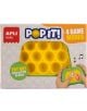 Кашонирана жълта електронна игра Pop It Apli Kids с надпис "POP IT!" и "4 GAME MODES" на опаковката. Една ръка държи зелен контролер, на който е изобразен надпис "TRY ME! PRESS BUTTON ON BACK" и музикални ноти подчертават забавлението.-2-thumb