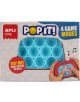 Кутията на електронна игра Pop It Apli Kids - синя показва ръце, които държат играчката, с надпис "TRY ME! PRESS BUTTON ON BACK", музикални ноти и е чудесен интерактивен подарък за деца.-2-thumb