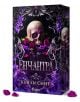 Декоративна корица на книга с череп в розов цвят, заобиколен от лилаво грозде, рози и вихрови шарки. Заглавието Енчантра: Wicked Games и авторът Кейли Смит са изписани на кирилица. Лилави листенца лежат отпред.-1-thumb