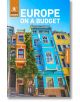 Корица на Rough Guides Europe on a Budget: На снимката са изобразени ярки европейски сгради в синьо, оранжево и жълто под ясното небе.-1-thumb