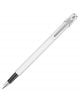 Бяла писалка Caran d'Ache 849 Metal White със сребърен клипс и черна част на дръжката, изобразена по диагонал на обикновен бял фон. Предлага се в книжарница Orange.-1-thumb